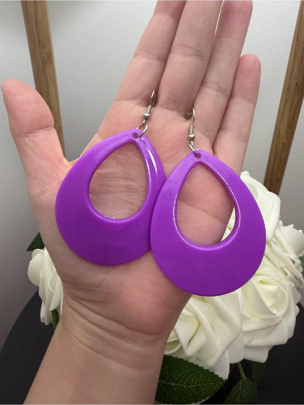 Purple Teardrop Hoop Earrings - Women Jewelry